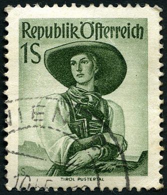 Austria - 1948 - Trajes Regionais - Tirol Pustertal - 1Sch