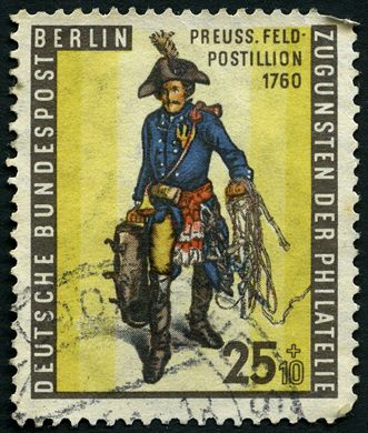 Berlim Ocidental - 1955 - Dia do Selo - Feldpostillion Prussiano 1760 - 25 Plus 10Pf