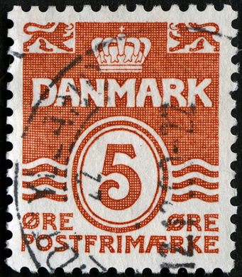 Dinamarca - 1933 - Linhas Onduladas - 5Ore Laranja
