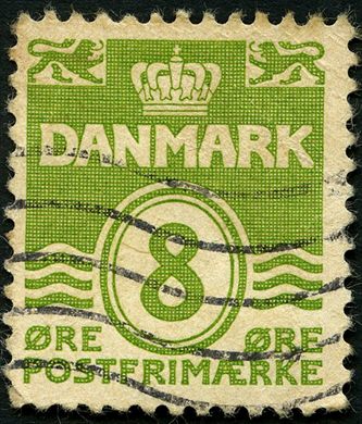 Dinamarca - 1933 - Linhas Onduladas - 8Ore Verde