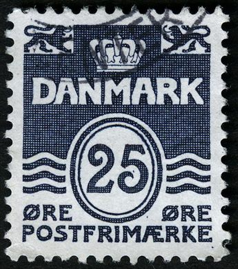 Dinamarca - 1933 - Linhas Onduladas - 25Ore Azul