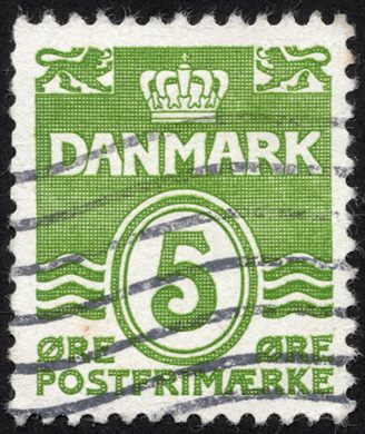 Dinamarca - 1933 - Linhas Onduladas - 5Ore Verde