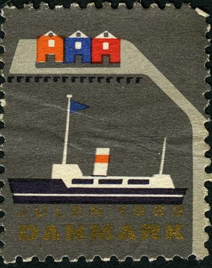 Dinamarca - 1962 - Julemarke - Selo de Natal - Casas e Barco a Vapor - Sem Valor