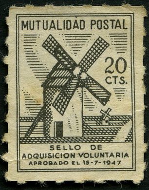Espanha - 1947 - Mutualidade Postal - Moinho - 20Cts