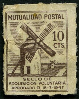 Espanha - 1947 - Mutualidade Postal - Moinho - 10Cts