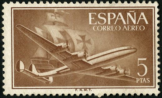 Espanha - 1955 - Correio Aereo Super Constellation - 5Ptas