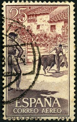 Espanha - 1960 - Tauromaquia Correio Aereo Toros no Povoado - 25Cts