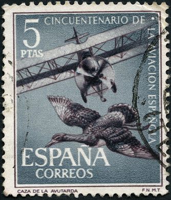 Espanha - 1961 - Cinquentenario Aviacao Espanhola Caca da Abetarda - 5Ptas
