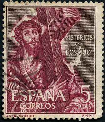 Espanha - 1962 - Misterios do Rosario Cristo com a Cruz El Greco - 5Ptas