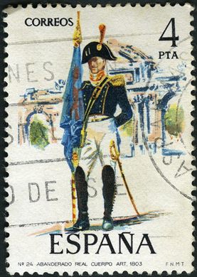 Espanha - 1975 - Uniformes Militares Abanderado Real Cuerpo Artilleria - 4Ptas