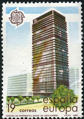 Espanha - 1987 - Europa CEPT Edificio Oficinas Saenz de Oiza - 19Ptas