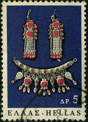 Grecia - 1966 - Joalharia Popular - Brincos e Colar - 5Dr