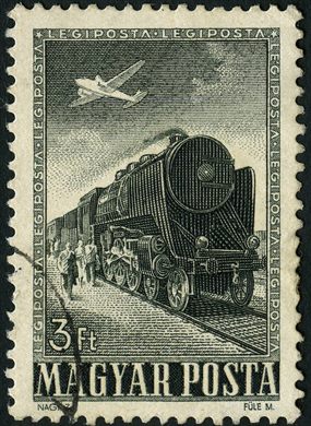 Hungria - 1950 - Correio Aereo - Locomotiva e Aviao - 3Ft