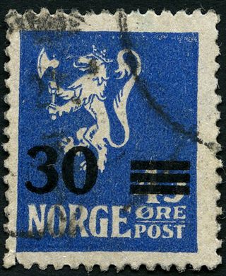 Noruega - 1927 - Leao Heraldico Sobretaxa 30 sobre 15 - 30Ore
