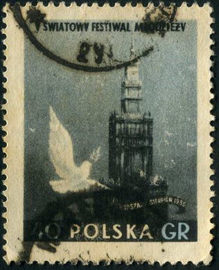 Polonia - 1955 - V Festival Mundial da Juventude - Pomba e Palacio da Cultura - 40Gr