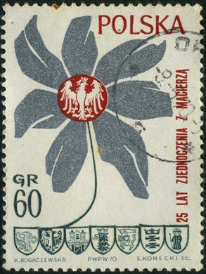 Polonia - 1970 - 25 Anos Reunificacao com a Patria - Flor e Brasoes - 60Gr