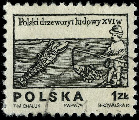 Polonia - 1974 - Xilogravura Popular Sec XVI - Pescador - 1Zl