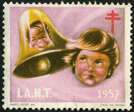 Portugal (IANT) - 1957 - Selo Antituberculose - Sino e Crianca Rosa - Sem Valor