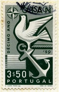 Portugal - 1959 - OTAN Decimo Aniversario - Pomba e Ancora - 3Esc50