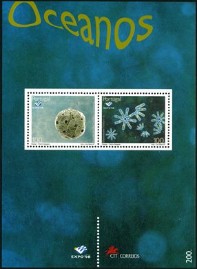 Portugal - 1997 - Expo 98 Lisboa Vida Marinha Bloco Cocolitoforidea e Diatomaceas - 200Esc00