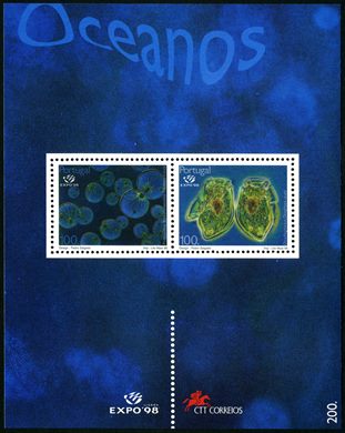 Portugal - 1998 - Expo 98 Lisboa Vida Marinha Bloco Protozoario Bioluminescente e Dinoflagelados - 200Esc00