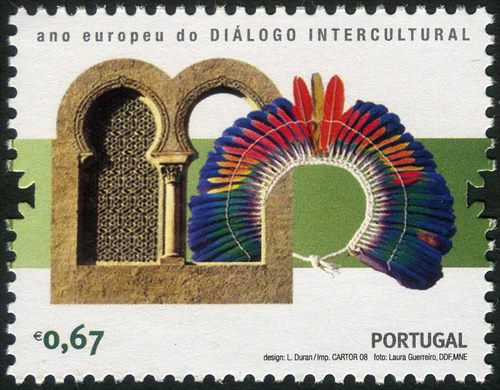 Portugal - 2008 - Ano Europeu Dialogo Intercultural - Janela Mourisca e Cocar Indigena - 0.67Euro