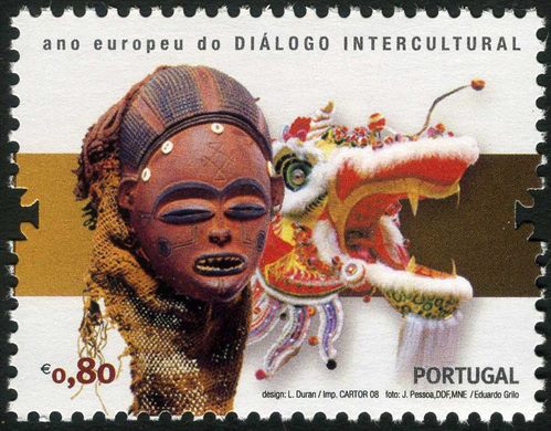 Portugal - 2008 - Ano Europeu Dialogo Intercultural - Mascara Africana e Dragao Chines - 0.80Euro