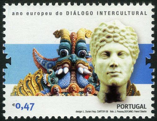 Portugal - 2008 - Ano Europeu Dialogo Intercultural - Mascara Oriental e Busto Greco Romano - 0.47Euro