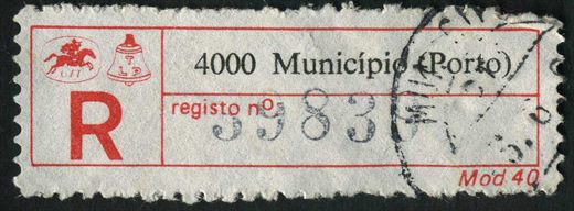 Portugal - Sem Data - Etiqueta de Registo 4000 Municipio Porto Mod 40 - Sem Valor