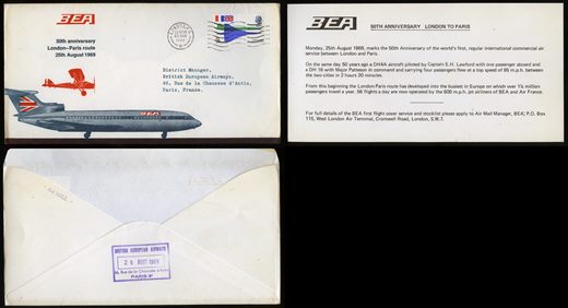 Reino Unido - 1969 - Envelope BEA 50 Aniversario Rota Londres Paris - Sem Valor