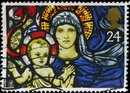 Reino Unido - 1992 - Natal - Vitral Madona e Menino - 24p