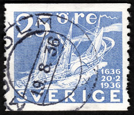 Suecia - 1936 - Tricentenario Correios Navio a Vela - 25ore