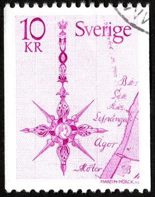 Suecia - 1973 - Rosa dos Ventos Carta Maritima - 10Kr