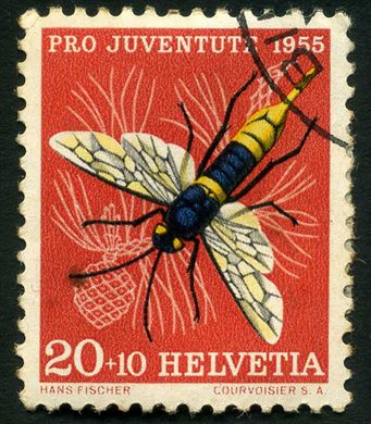 Suica - 1955 - Pro Juventute Insetos Vespa - 20C Plus 10C