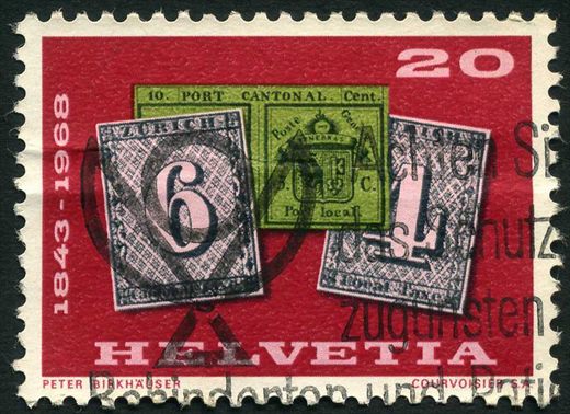 Suica - 1968 - Centenario do Selo - 50C