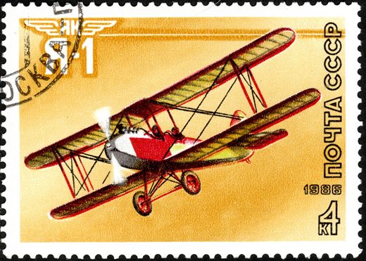 Uniao Sovietica - 1986 - Historia Aviacao Civil - Biplano AK-1 - 4K