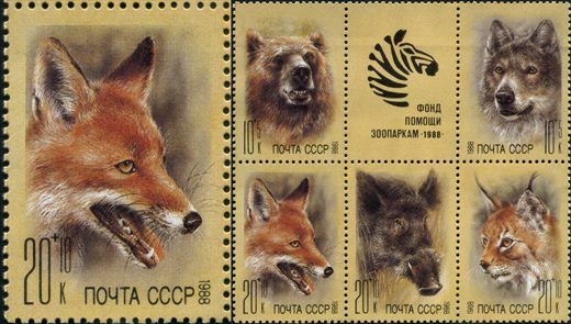 Uniao Sovietica - 1988 - Fundo Zoos Bloco Javali - 20K Plus 10K