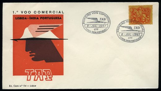 Portugal - 1961 - Sobrescrito 1o Voo Comercial TAP Lisboa India Portuguesa - 20C