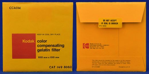 Kodak Color compensating gelatin filter No.CC40M CAT 149 8062