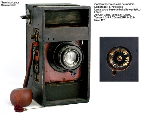 Sem marca Camara de caixa de madeira para filme 120 com lente Carl Zeiss Jena Tessar 75mm
