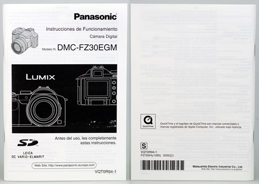 Panasonic Lumix DMC-FZ30EGM VQT0R94-1 F0705Hy1095