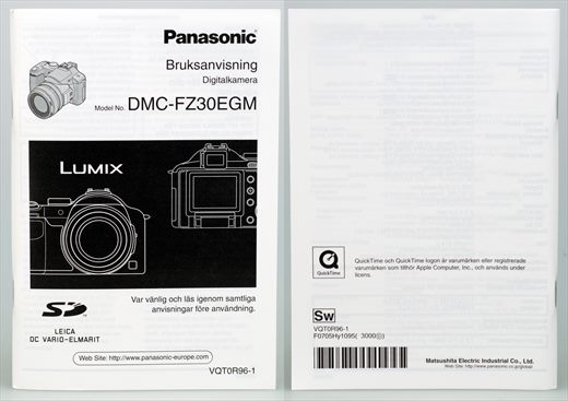 Panasonic Lumix DMC-FZ30EGM VQT0R96-1 F0705Hy1095