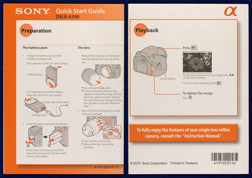 Sony DSLR-A390 Quick Start Guide 4-191-053-11 (1) 4191053110