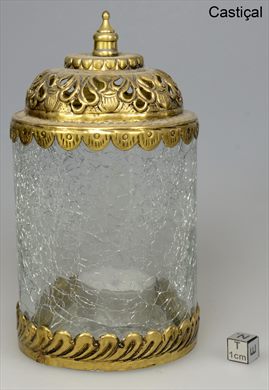 Porta-velas decorativo de vidro e latao