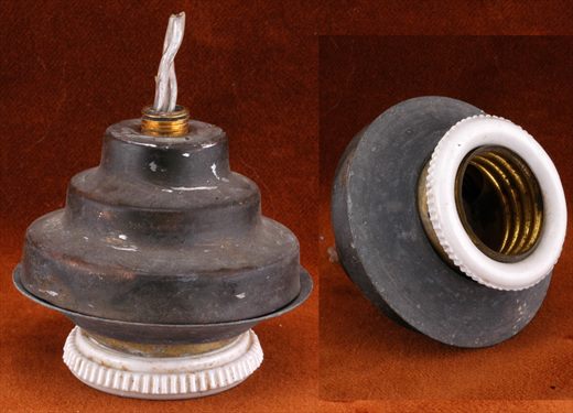 Casquilho metalico com aro de porcelana e cabo