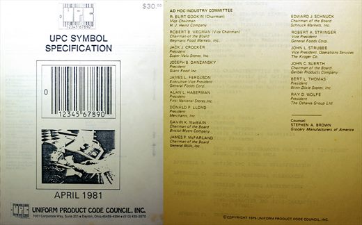 UPC Symbol Specification April 1981