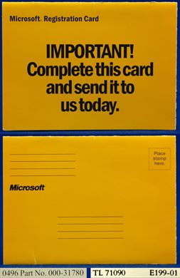 Microsoft Registration Card