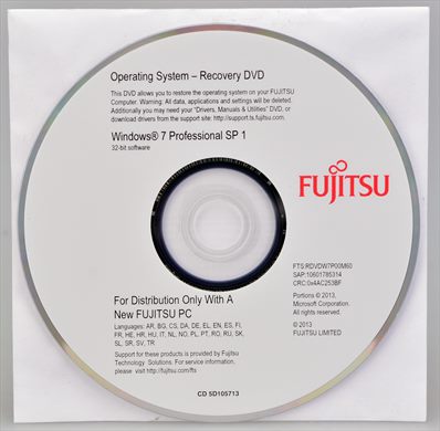 Fujitsu Windows 7 Pro 32-Bit SP1 Recovery DVD CD 5D105713