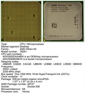 AMD Athlon 64 3500Plus (rev. E6) (Venice) ADA3500DAA4BW LBBWE 0539CPBW Malaysia