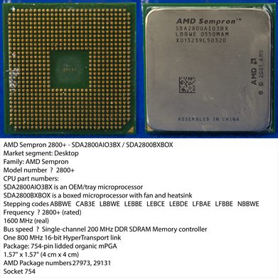 AMD Sempron 2800Plus - SDA2800AIO3BX LBBWE 05500MAM China